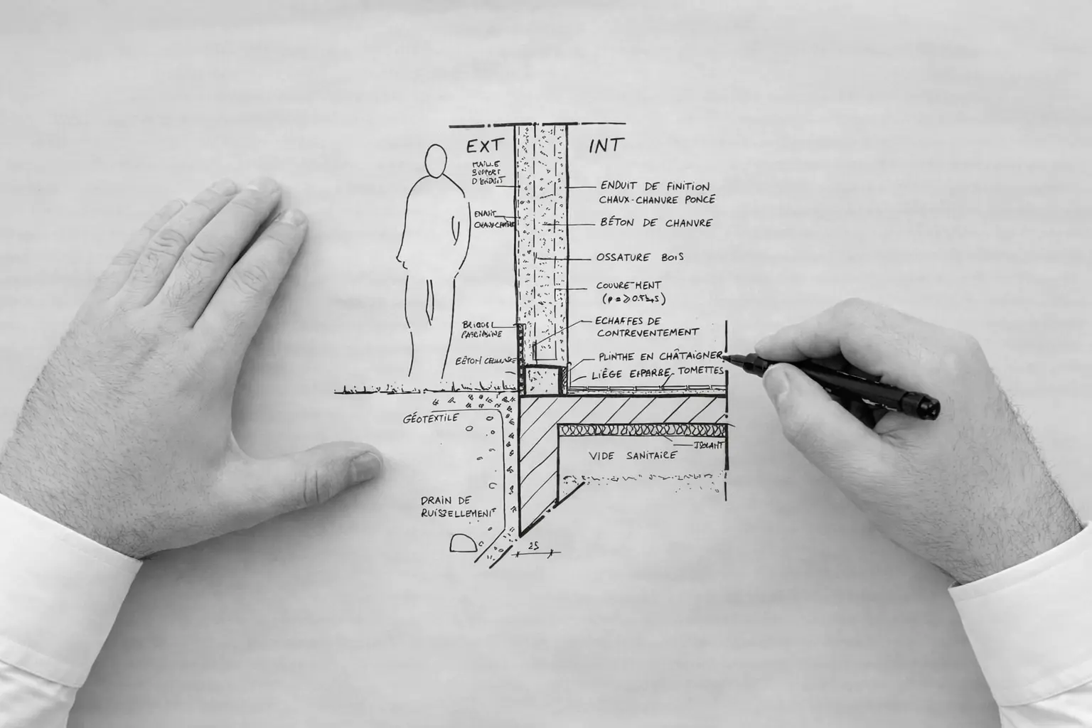 Mains et plan architectural